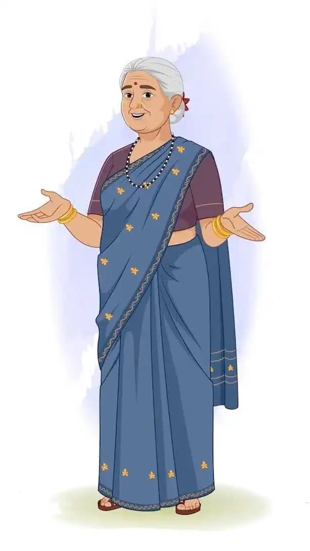 Elderly Indian woman talking pose animated vector cartoon character AKA Bimla Dadi