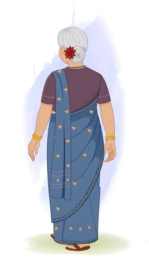 Indian old woman Walking back third view animated vector cartoon character AKA Bimla Dadi