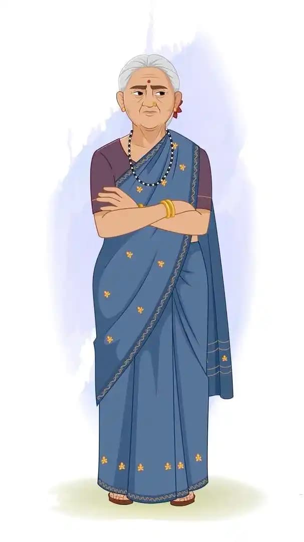 Elderly Indian woman annoyed pose animated vector cartoon character AKA Bimla Dadi