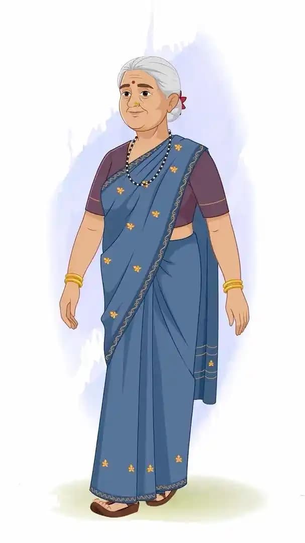 Elderly Indian woman walk pose animated vector cartoon character AKA Bimla Dadi