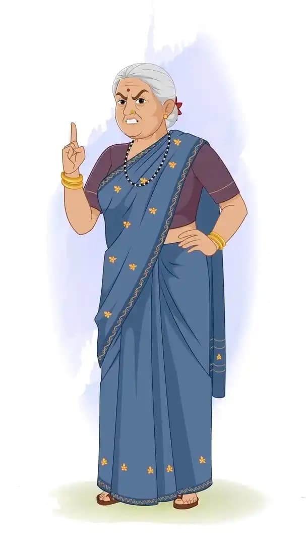 Angry Indian woman wearing traditional dress animated vector cartoon character AKA Bimla Dadi
