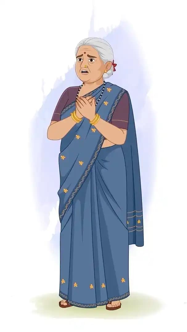 Traditional Indian woman frighten pose animated vector cartoon character AKA Bimal Dadi