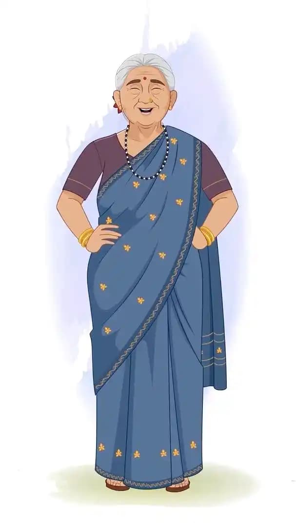 Old woman laughing pose animated vector cartoon character AKA Bimla Dadi