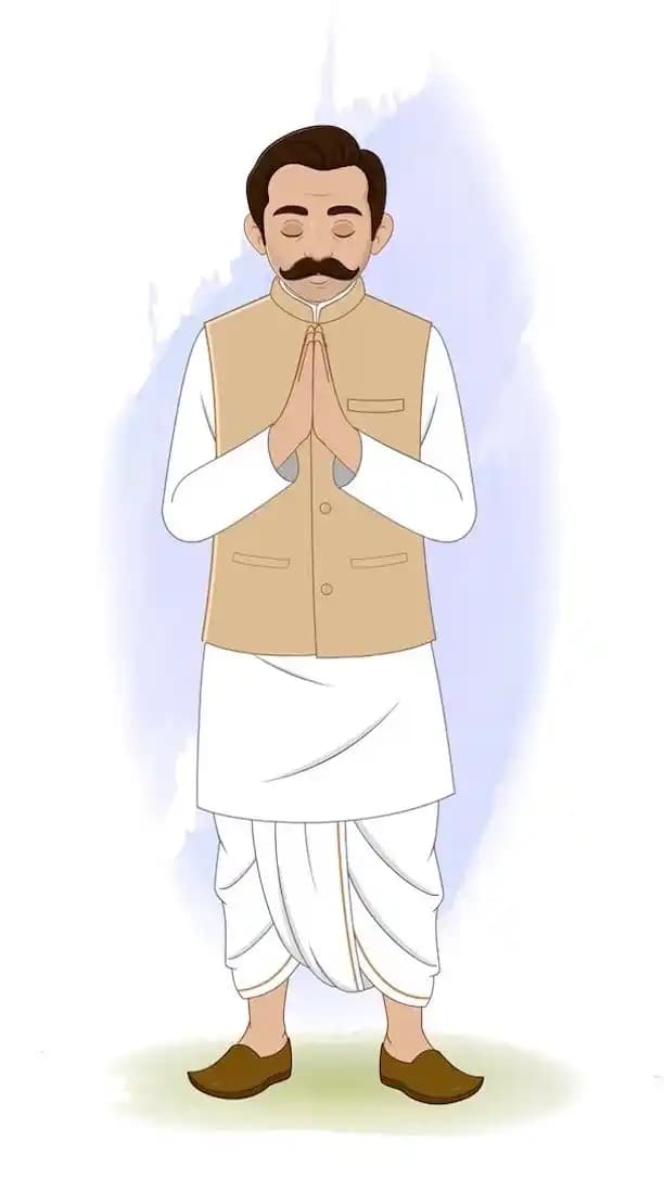 Traditional man doing namaste animated vector cartoon character AKA Devi lal