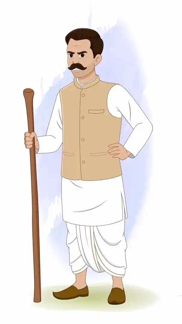 Angry man wear dhoti kurta animated vector cartoon character AKA Devi Lal