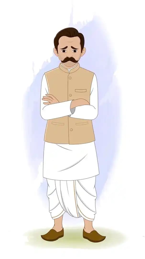 Old sad man animated vector cartoon character AKA Devi Lal