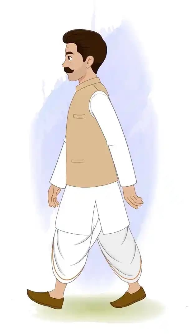 Village man side walking animated vector cartoon character AKA Devi Lal