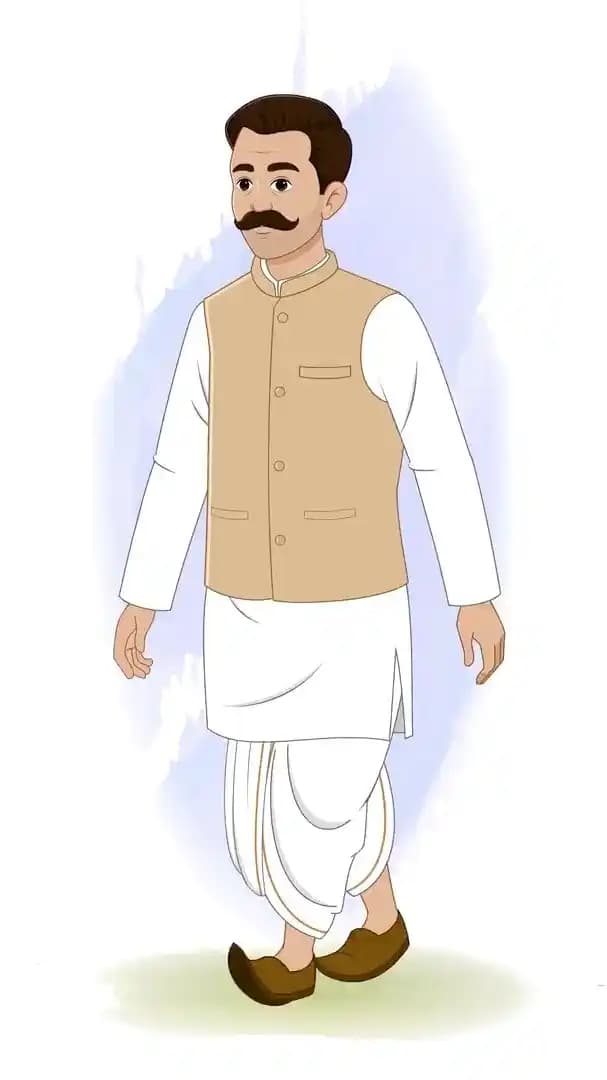 Indian man walking animated vector character cartoon AKA Devi Lal