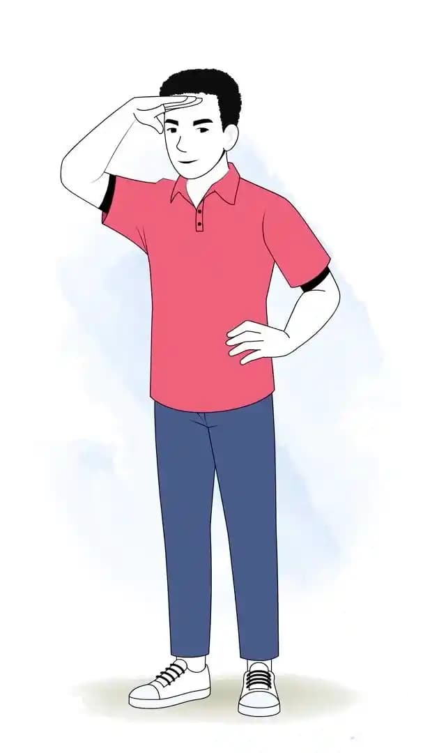 Young man looking ahead pose animated vector cartoon character AKA Mateo