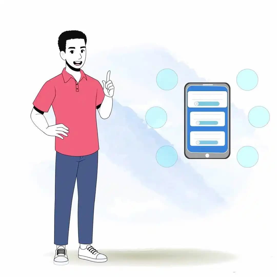 Young man explaining animated vector cartoon character AKA Mateo