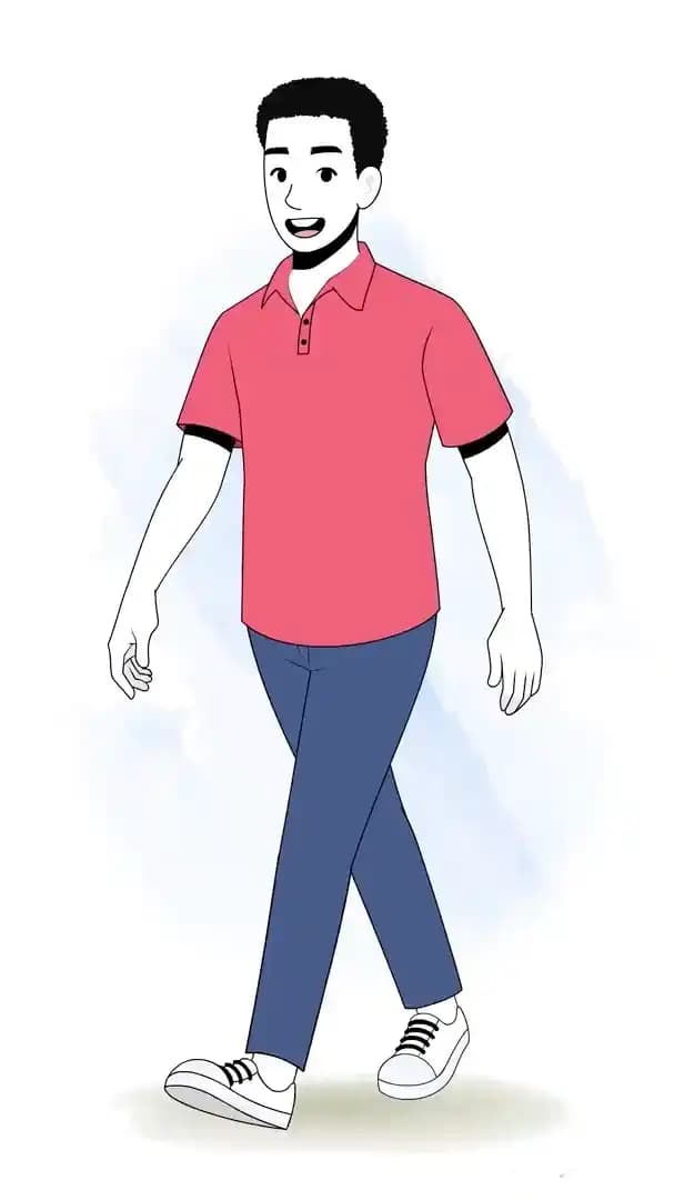 Man walking one third view with t shirt animated vector cartoon character AKA Mateo