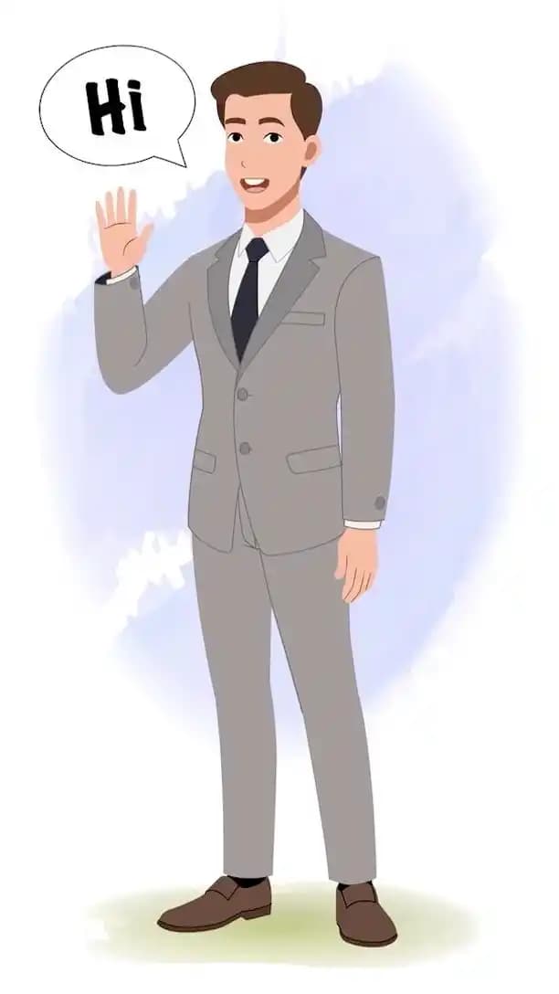 Office man saying hi animated vector cartoon character AKA James