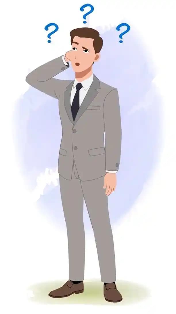 Office man confused with question-mark animated vector cartoon character AKA James