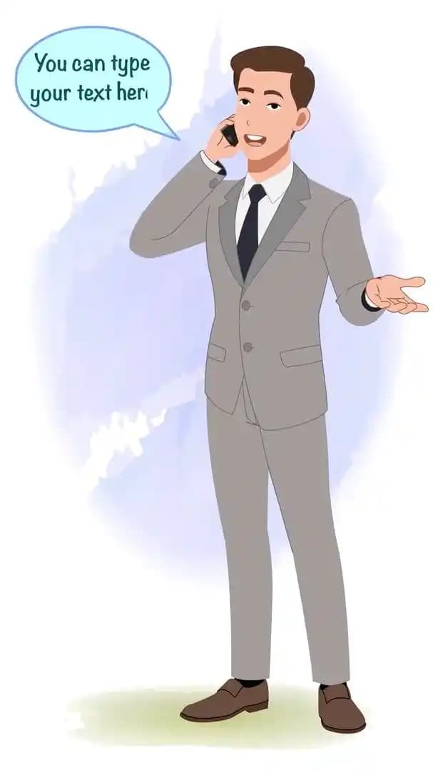 Businessman in phone call with chat bubble animated vector cartoon character AKA. James
