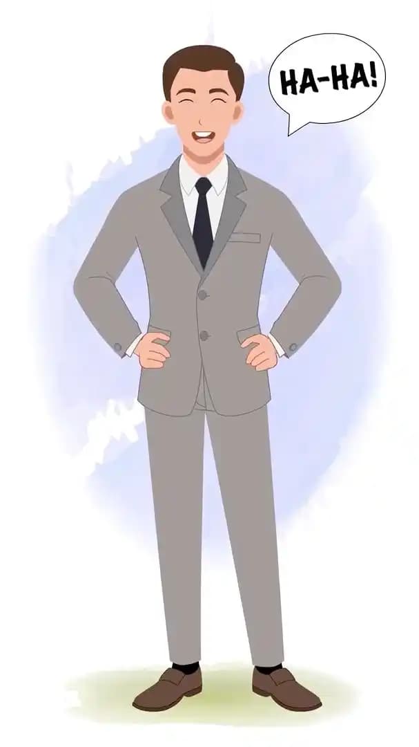 Young businessman laughing pose animated vector cartoon character AKA james