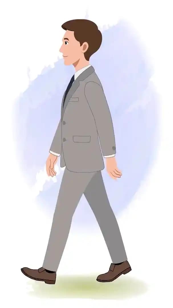 Young businessman side walking pose animated vector cartoon character AKA James