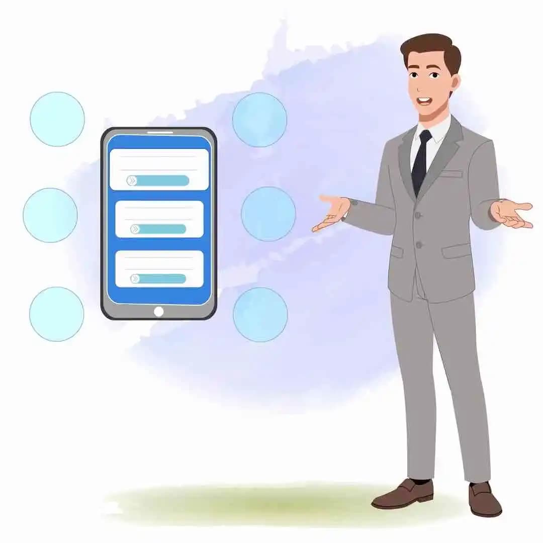 Businessman with phone animated vector cartoon character AKA James