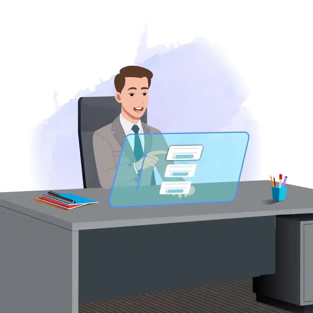 Office man working on digital screen animated vector cartoon character AKA james