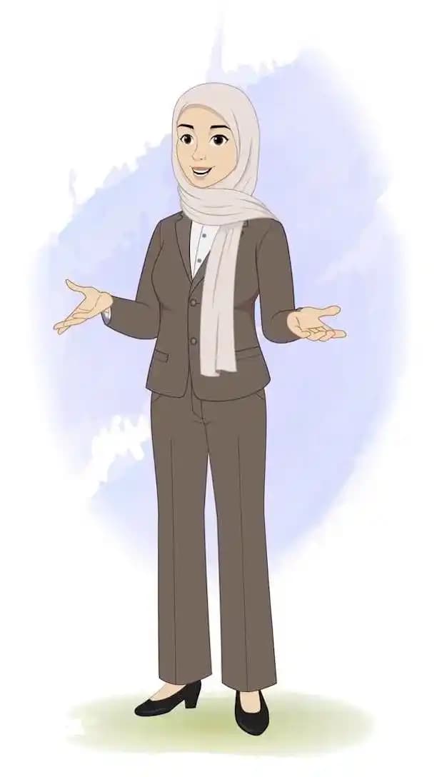 Young muslim girl talk one third pose animated vector cartoon character AKA Iqra