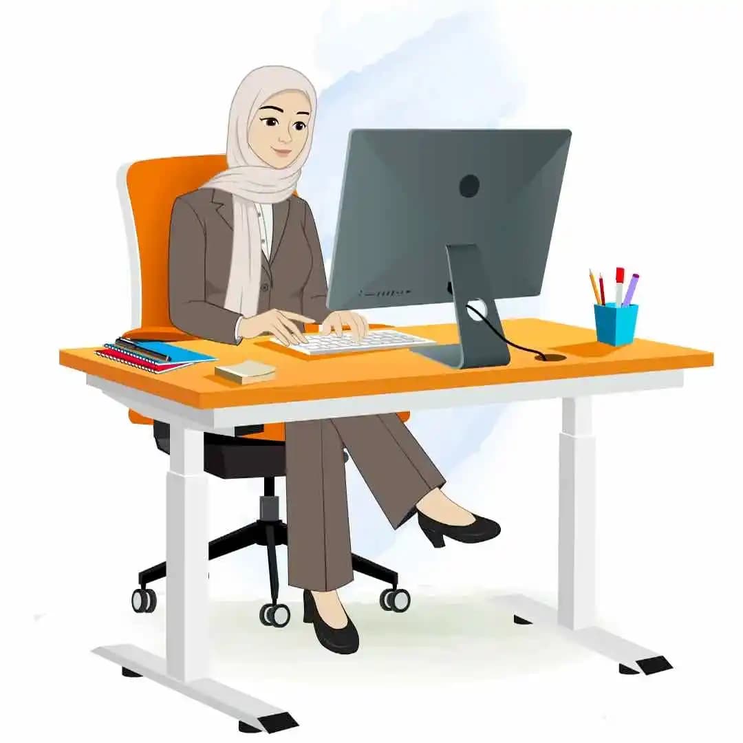 Arab girl working on computer animated vector cartoon character AKA Iqra
