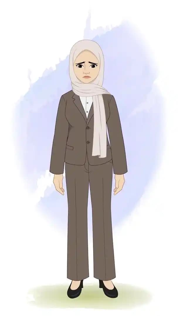Young office girl feeling sad animated vector cartoon character AKA Iqra