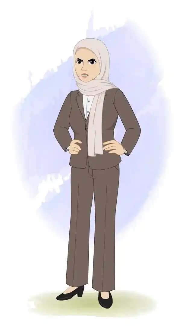 Angry muslim girl with brown suit animated vector cartoon character AKA Iqra