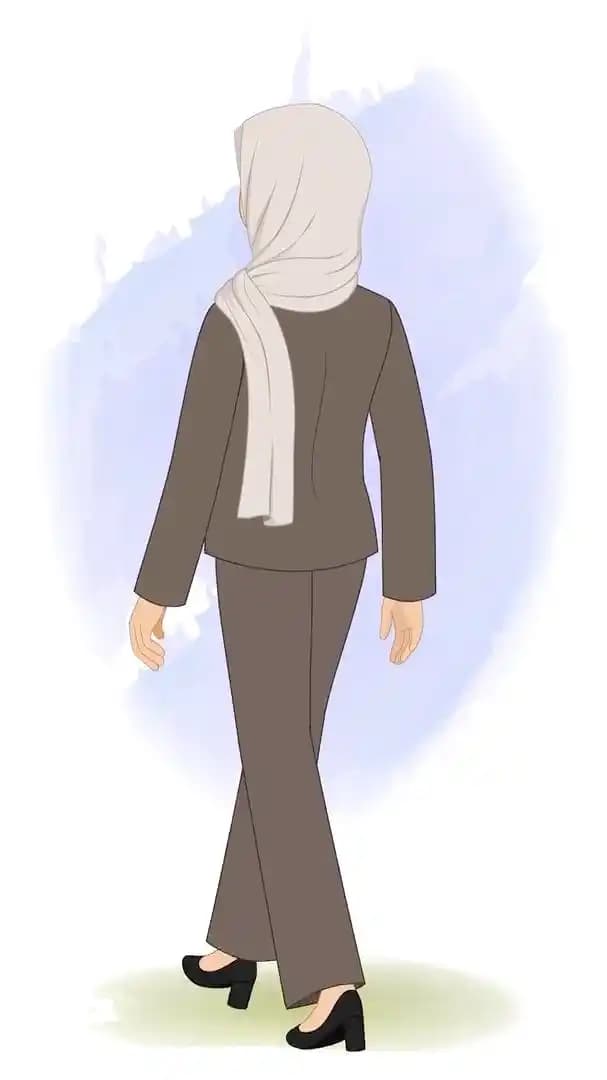 Girl wearing hijab walking back third view animated vector cartoon character AKA Iqra