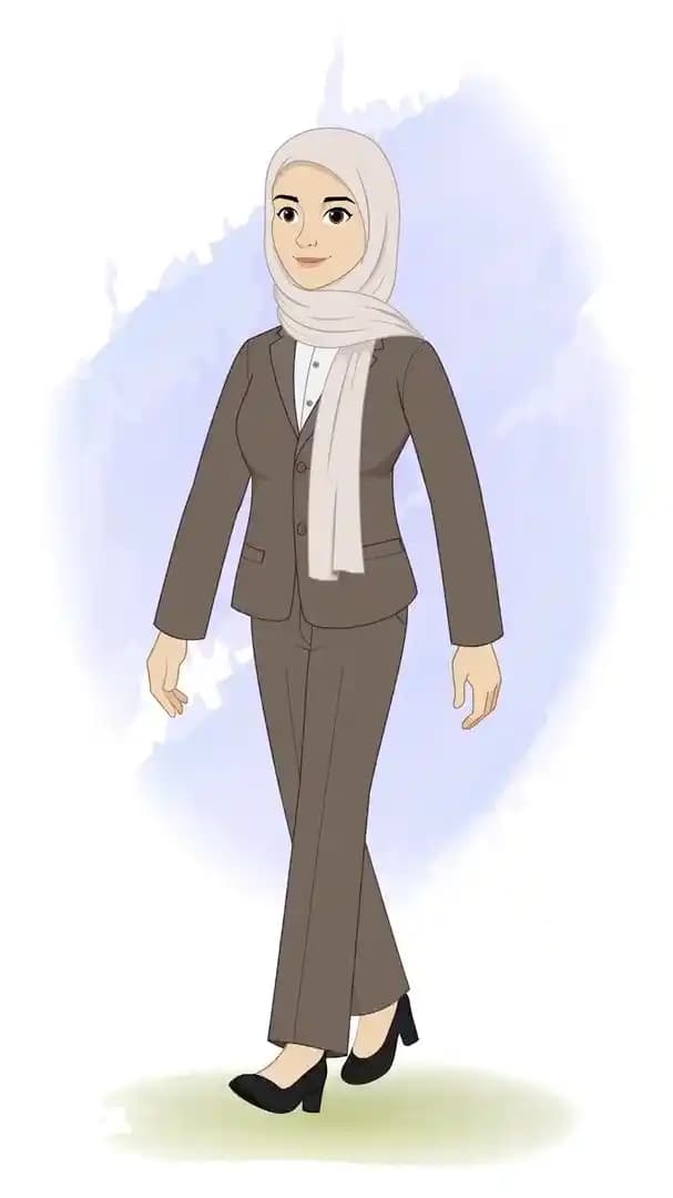 Office muslim girl walking pose animated vector cartoon character AKA Iqra