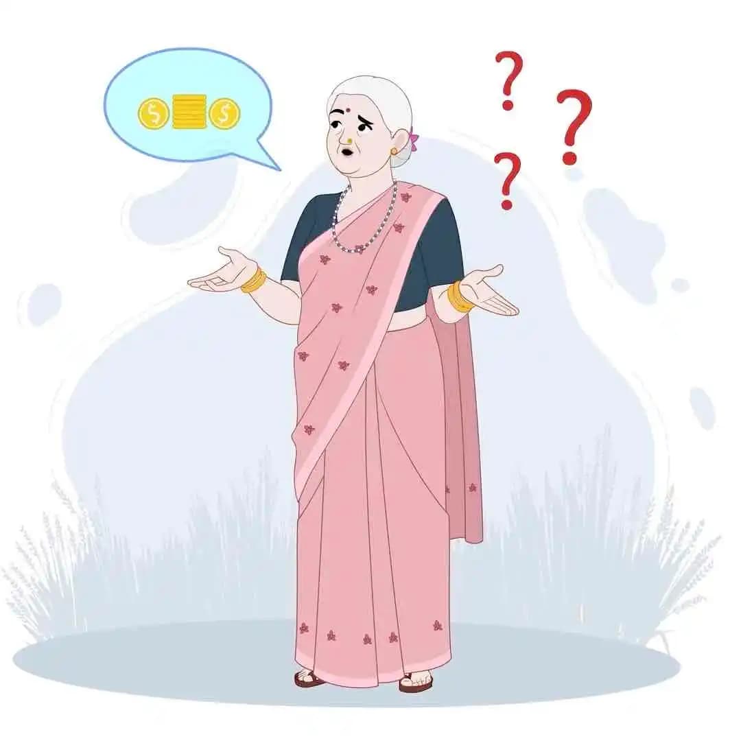 Indian grandmother confuse pose animated character cartoon vector AKA Asha Dadi