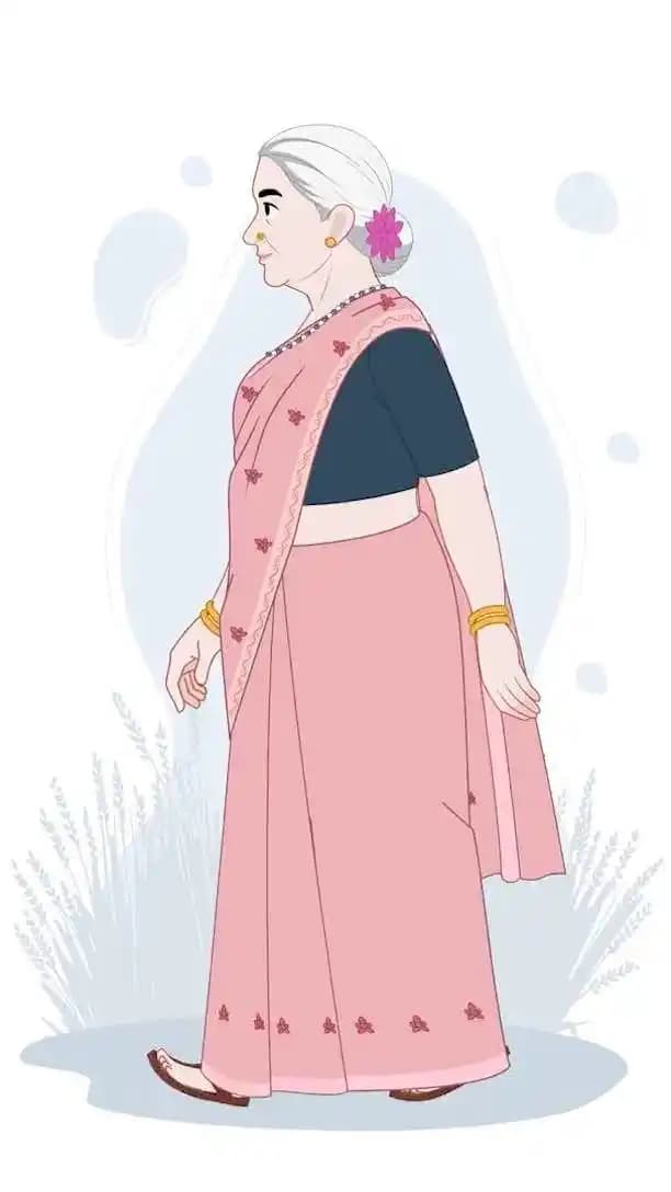 Traditional Indian woman side walking animated vector cartoon character AKA Asha Dadi