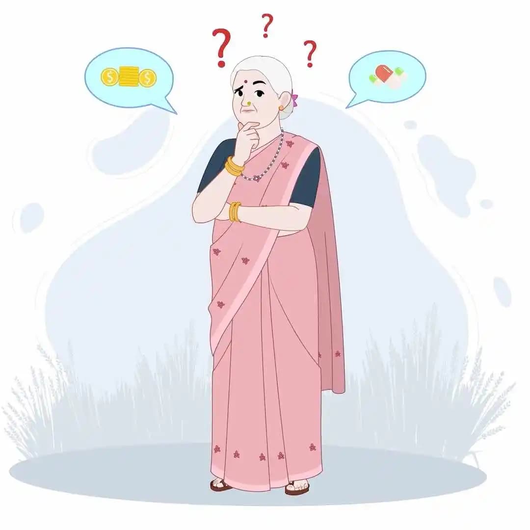 Elderly Indian woman about solution animated vector cartoon character AKA Asha Dadi