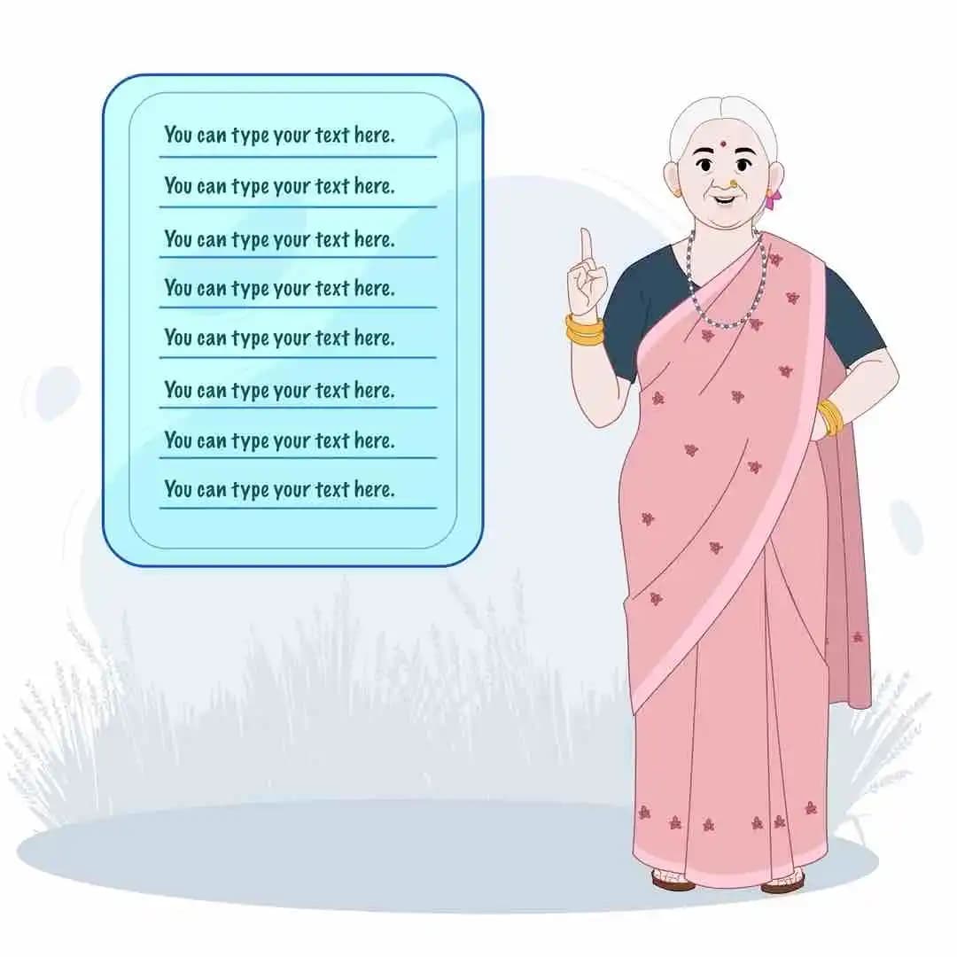 Elderly Indian woman explained concept animated vector cartoon character AKA Asha Dadi