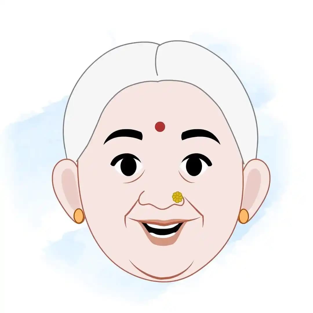 Old woman multiple face expression animated vector cartoon character AKA Asha Dadi
