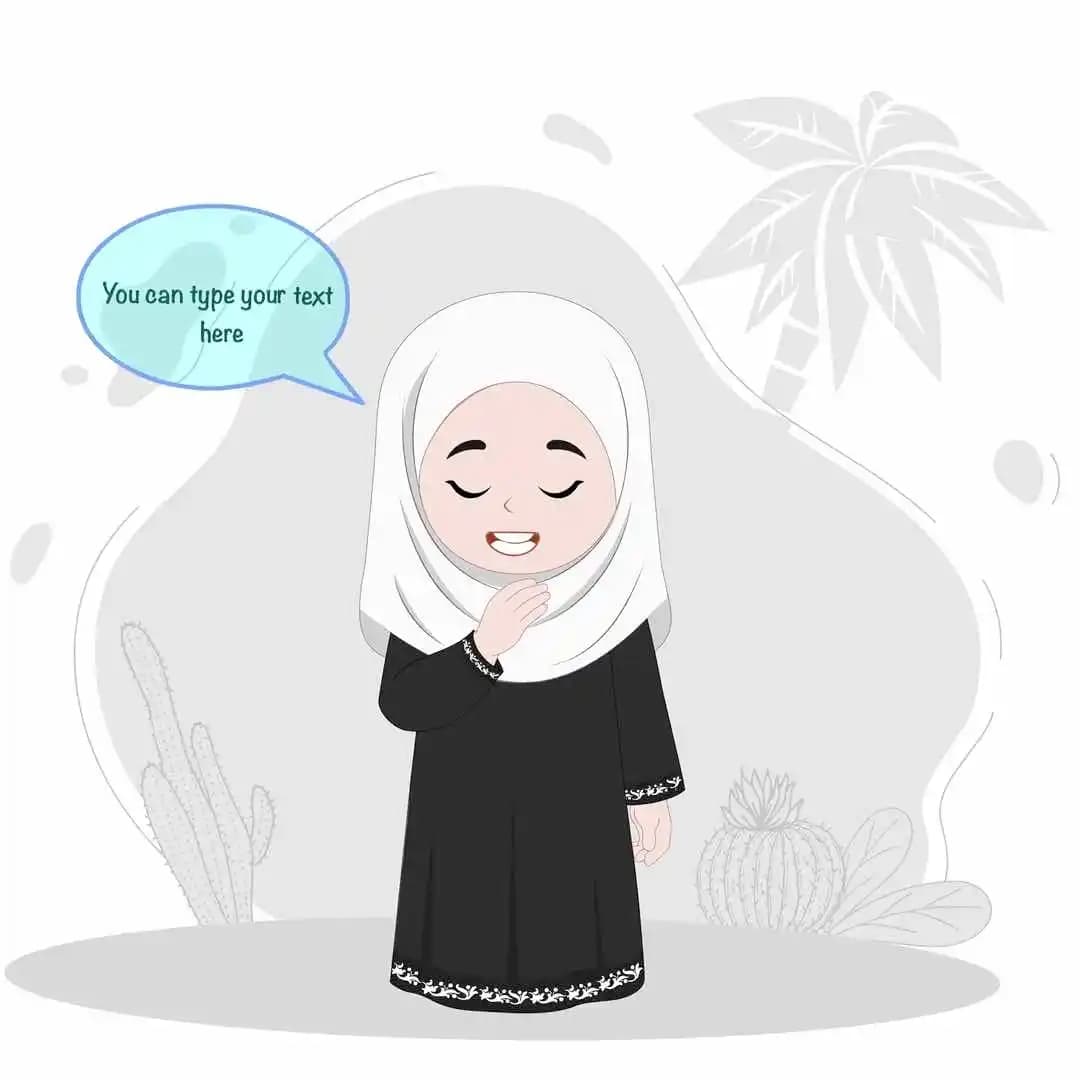 Arab girl in hijab doing adab animated vector cartoon character AKA Mahnoor