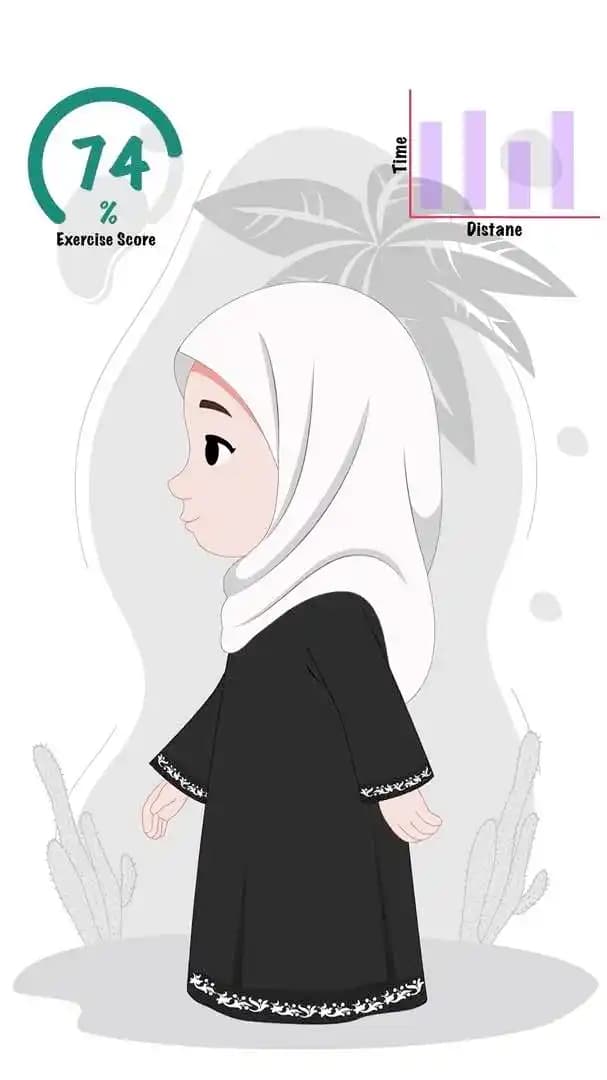Little Saudi girl side walking view animated vector cartoon character AKA Mahnoor
