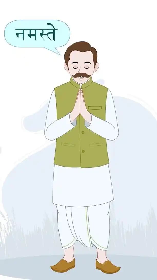 Traditional Indian man greeting respectfully animated vector cartoon character AKA Sundar Paal