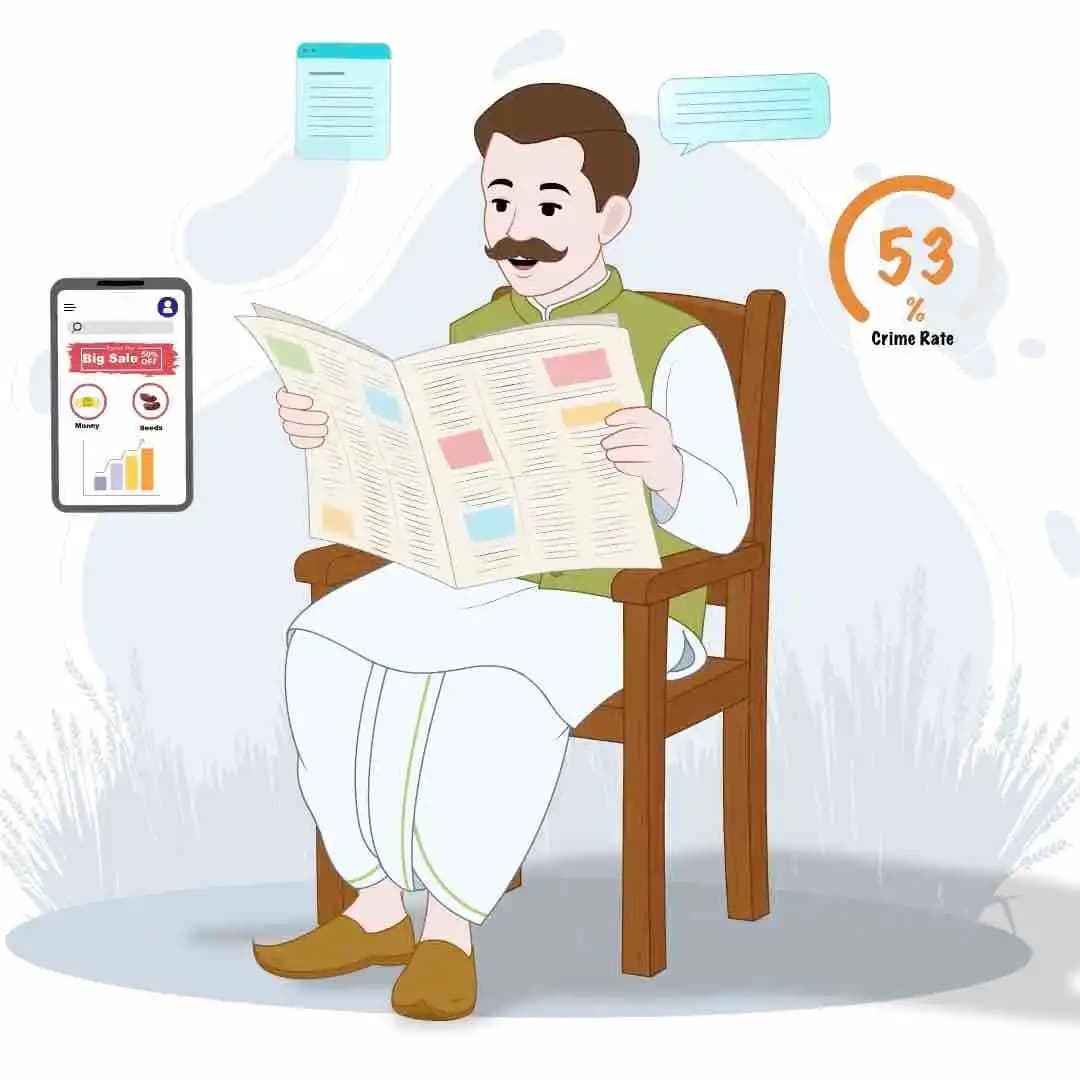 Indian man reading newspaper animated vector cartoon character AKA Sundar Paal