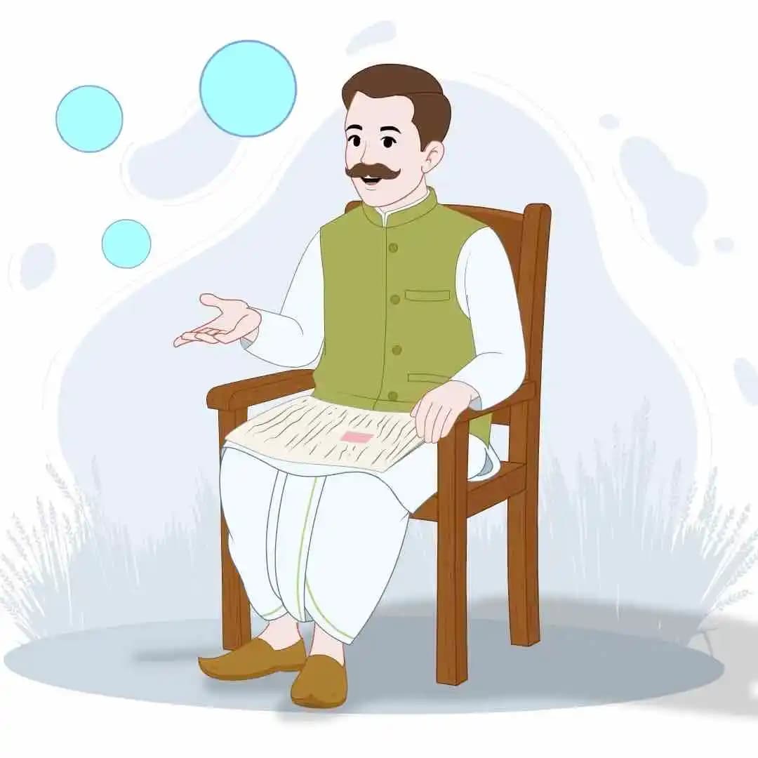 Indian Man Sitting on Chair and talking animated vector cartoon character AKA Sundar Paal