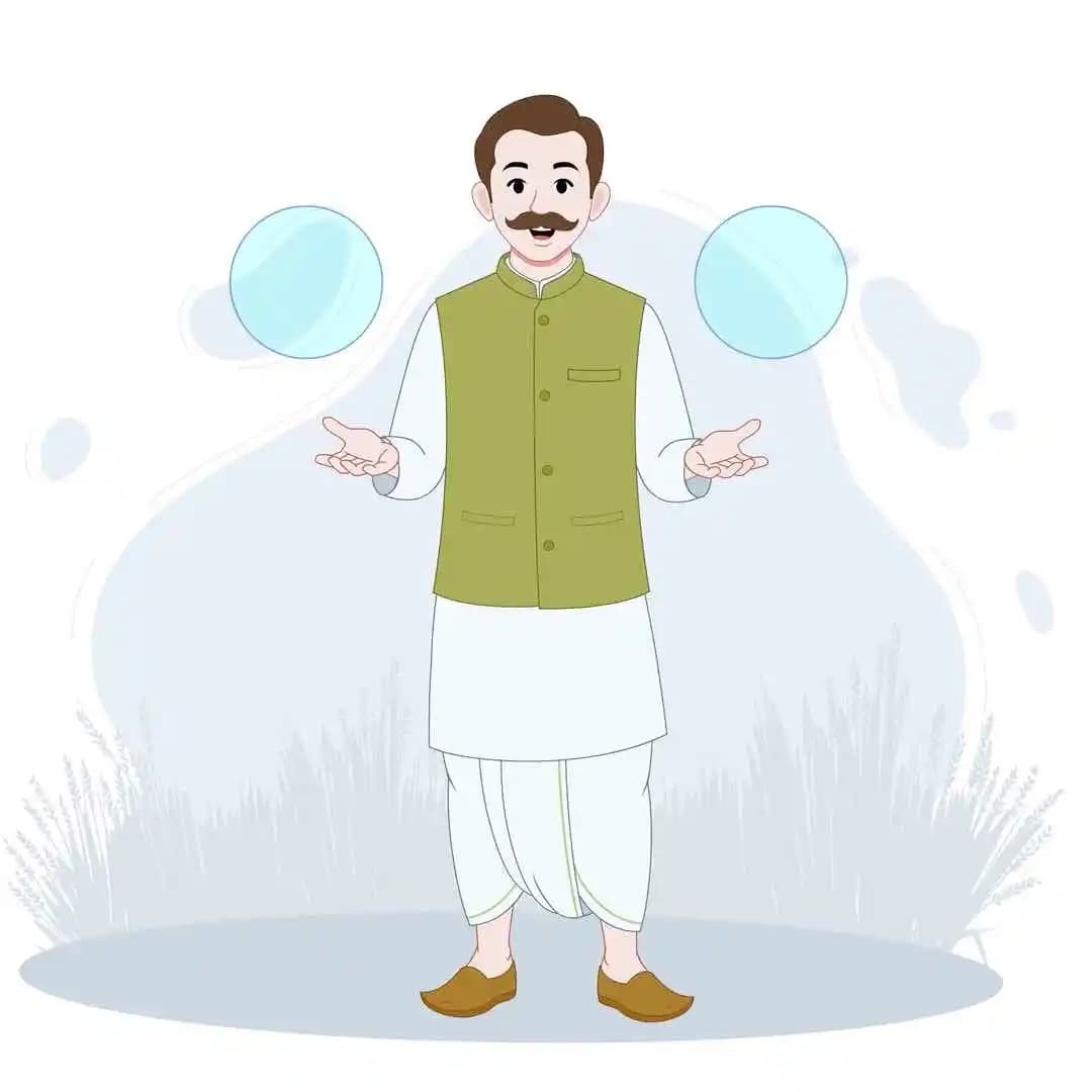 Indian traditional man speaking to explain animated vector cartoon character AKA Sundar Paal
