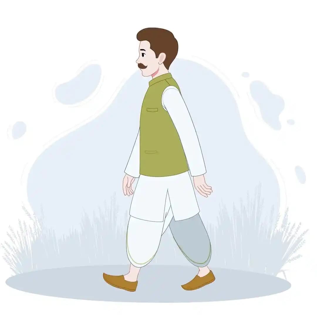 Vector Indian man side view walking animated cartoon character AKA Sundar Paal AKA Sundar Paal