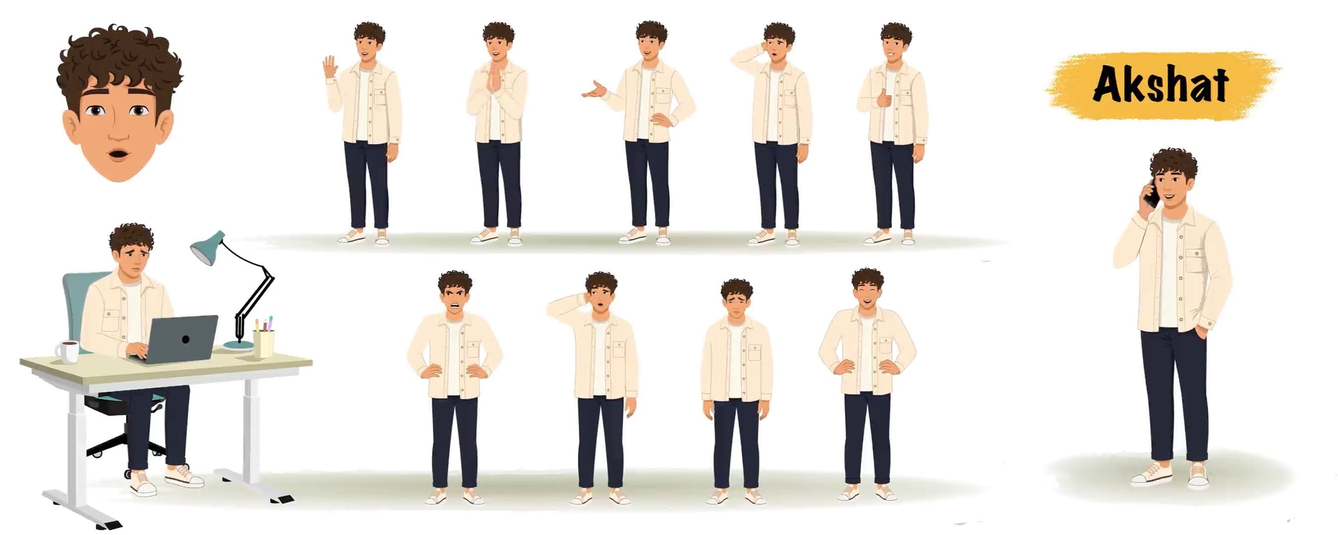 2d Cartoon character man animated model sheet vector AKA Akshat