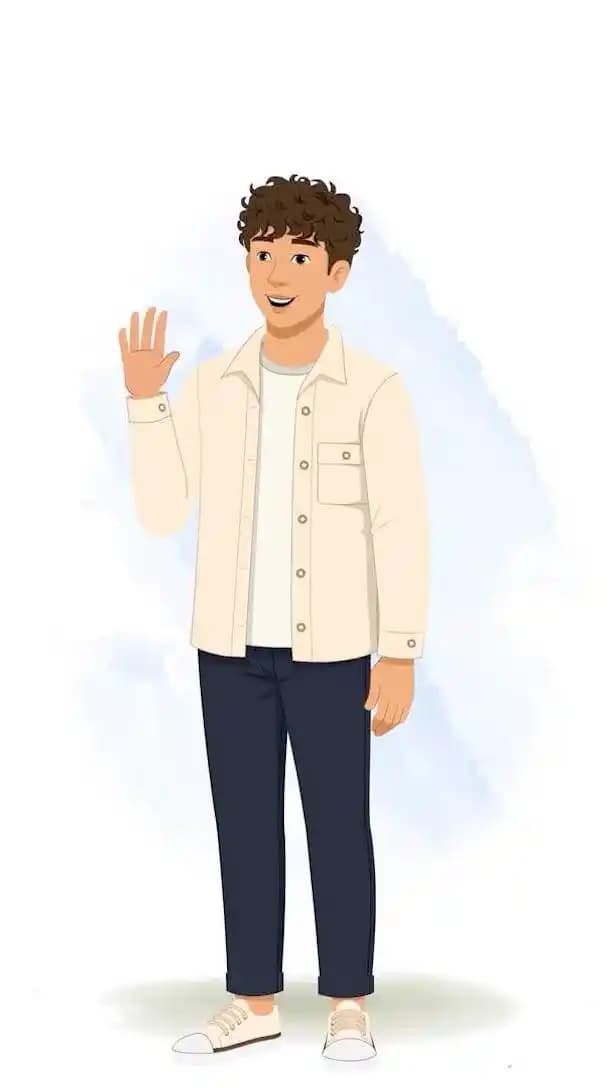 Cartoon character man saying hi animated vector pose AKA Akshat