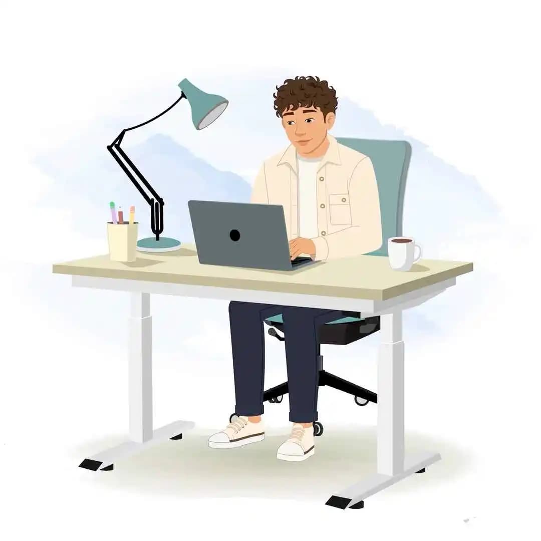 2d cartoon vector man working on computer animated pose AKA Akshat