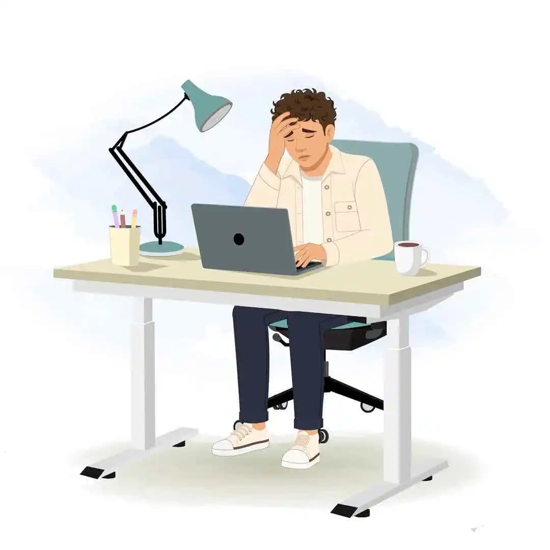 Cartoon character man sitting sadly in office desk animated vector AKA Akshat