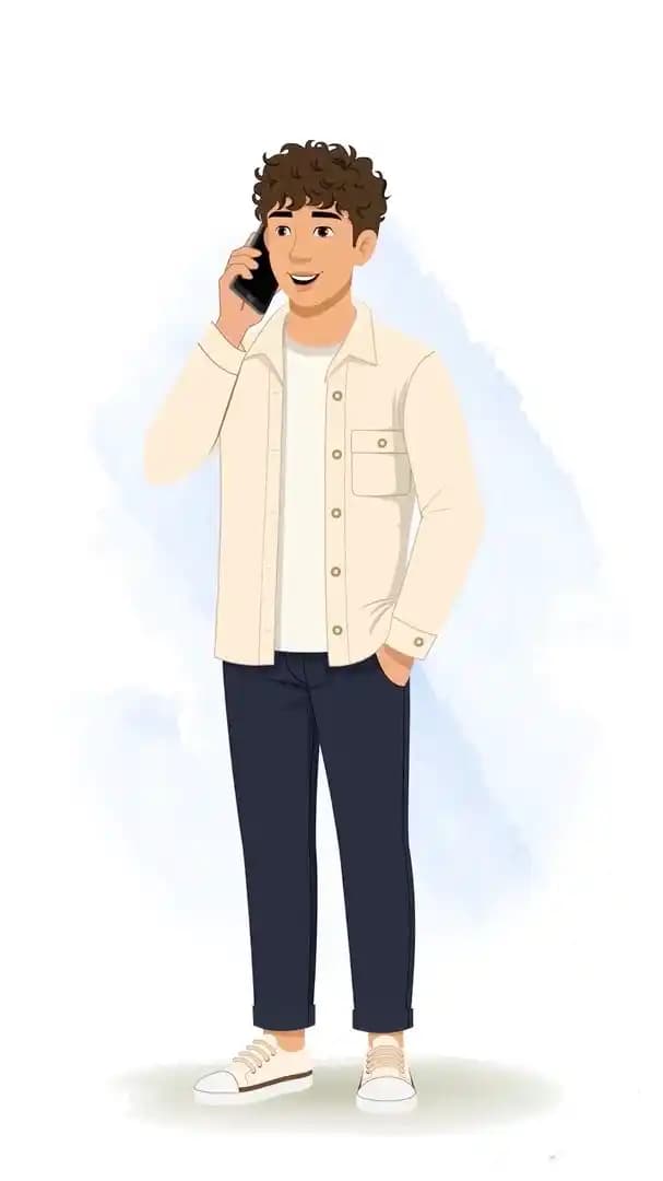2d Cartoon man talking on phone animated vector character AKA Akshat