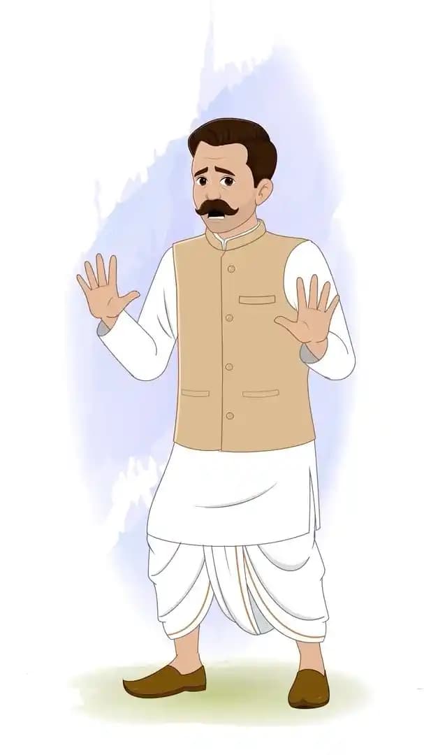 Indian village man in fear animated vector cartoon character AKA Devi Lal