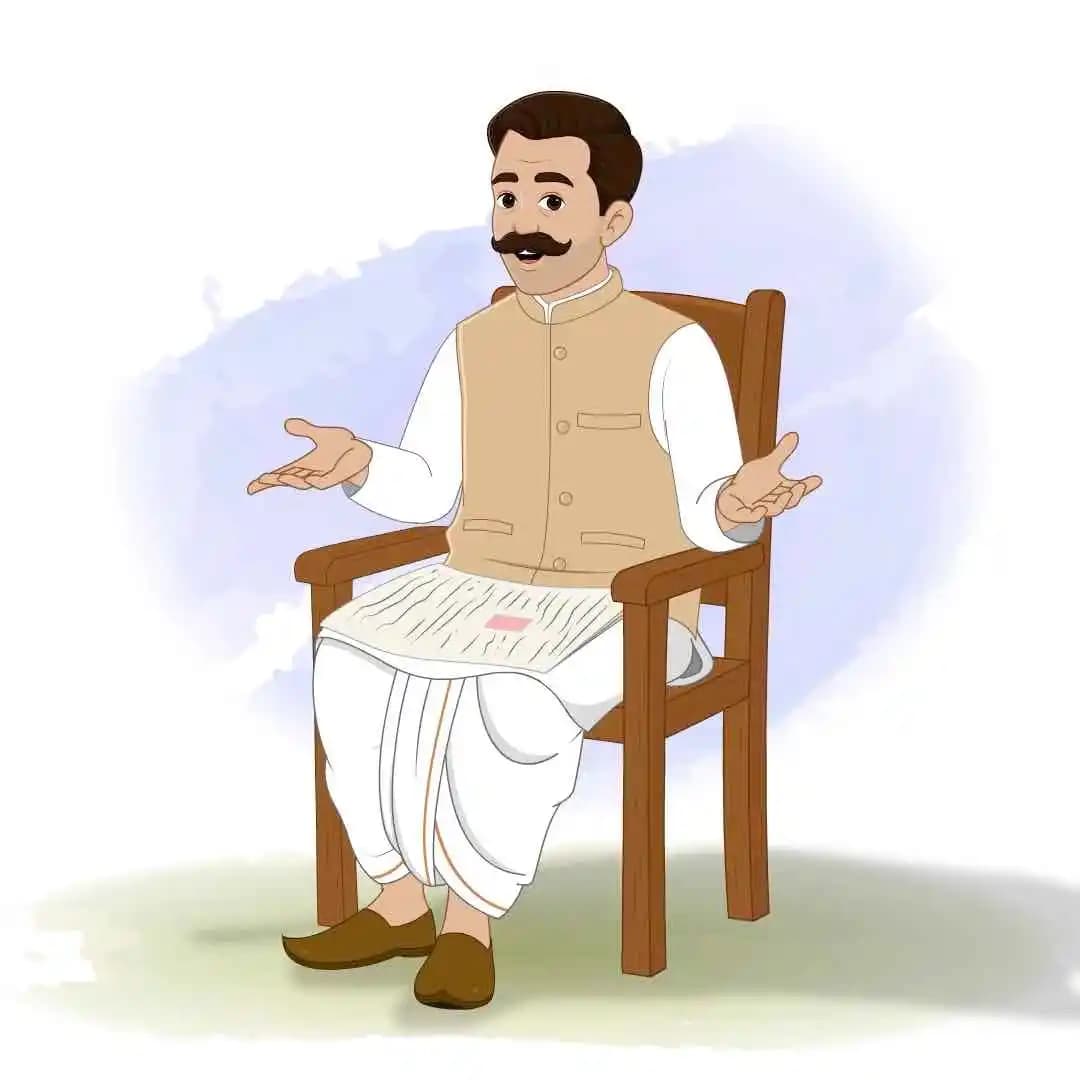 Traditional Indian man sitting on chair and talking animated vector AKA Devi Lal