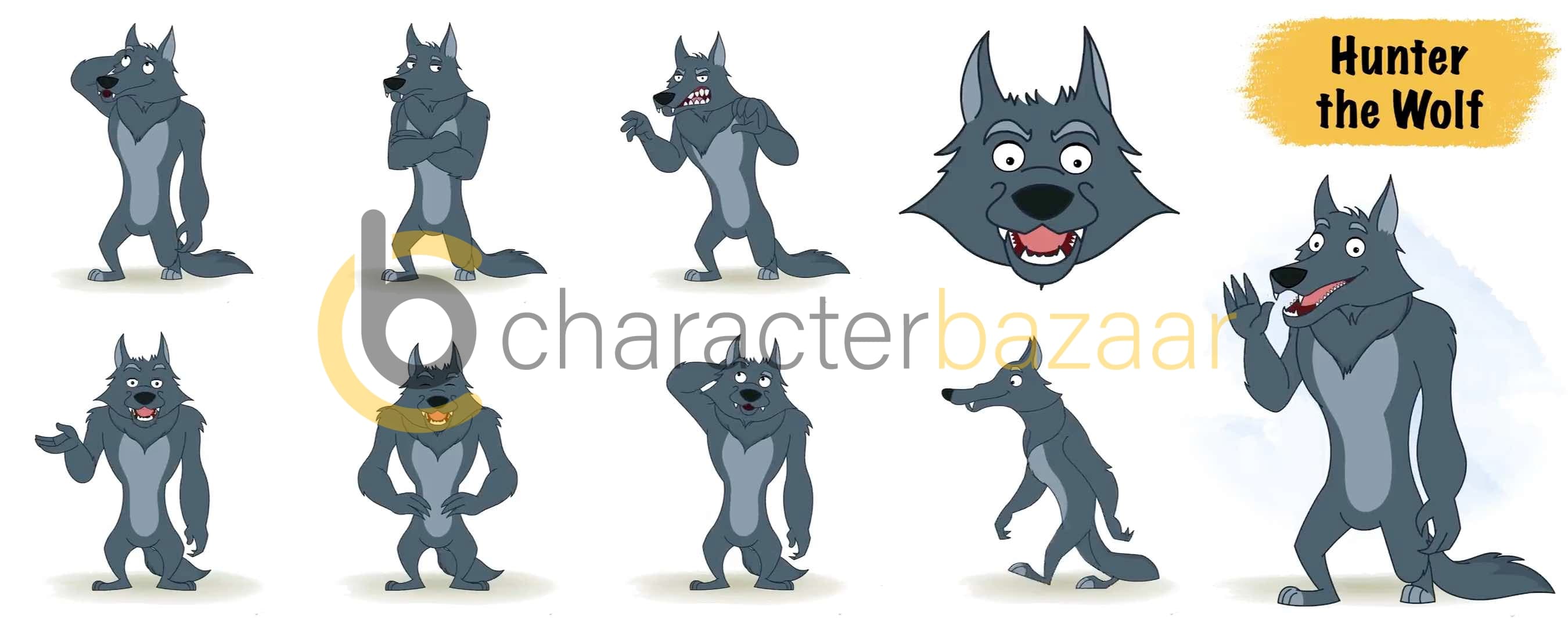 Cartoon character anthro wolf animated vector model sheet AKA Hunter