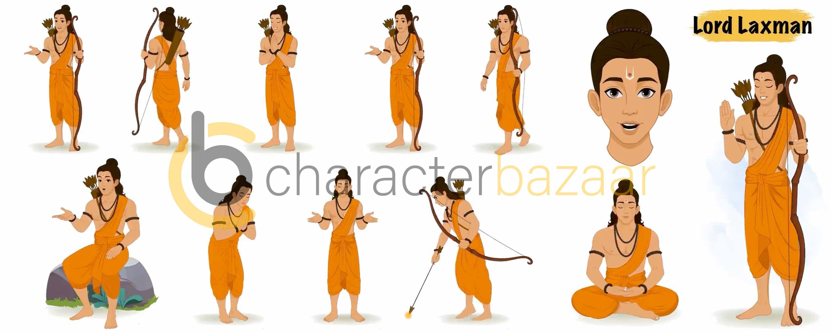 Lord Lakshman god animated model sheet vector cartoon character AKA Lord lakshman
