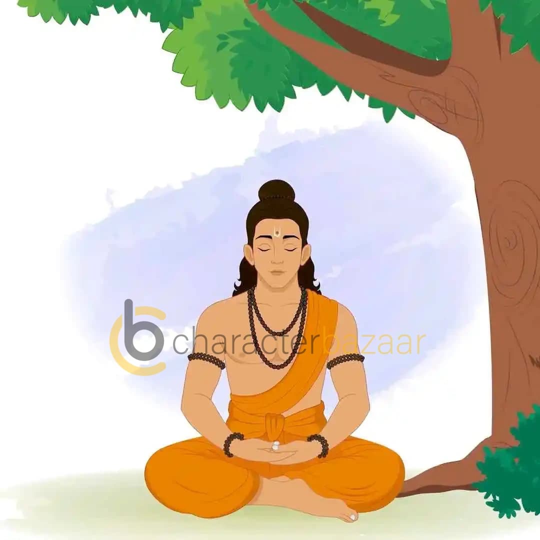 Lord Laxman doing tapasya Animated Vector Cartoon Character AKA Lord Laxman